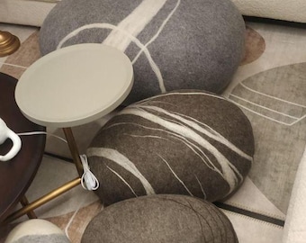 Pouf Wool Stone Ottoman Felt Pebble Rock | Hotel Lobby Spa Museum & Exhibition Decor Statement Piece "Delta" KATSU