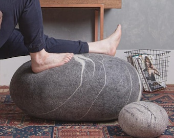 Handmade Wool Stone Pouf | Cozy Ottoman Footstool Decor - model ''Still"