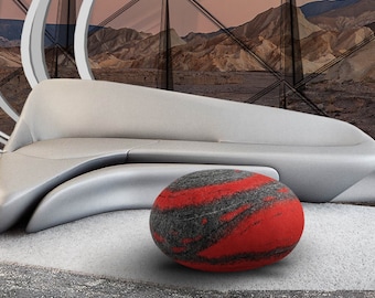 Wool Stone Pouf Ottoman, Red Mars Rock Pillow
