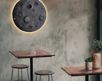 Decorative acoustic panel KATSU "Luna". Diameter 65cm (25,6inch) or 108cm (42,5). Felted natural wool. Look real Moon. Soft and warm.