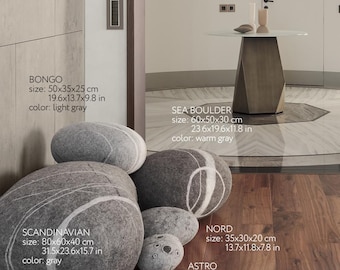 Pouf Stone, Wool Felted Ottoman and Footstool : model "Scandinavian Stone" KATSU