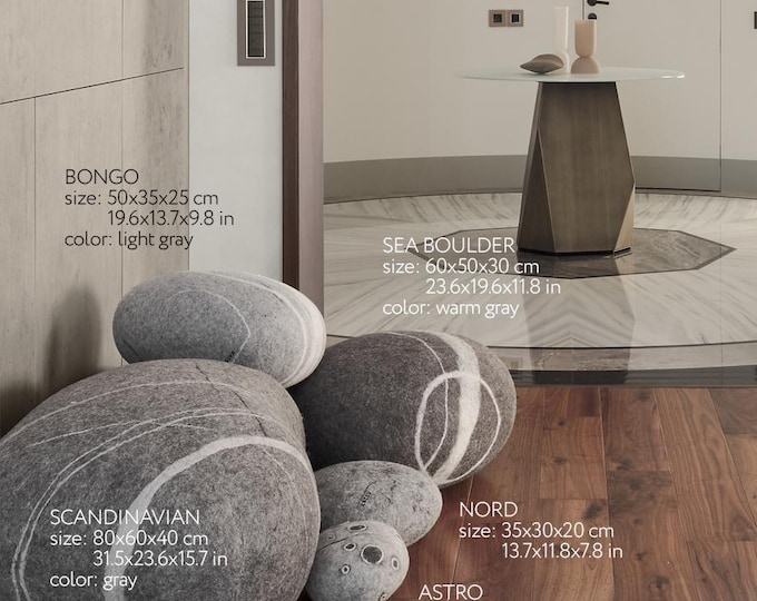 Featured listing image: Pouf Stone, Wool Felted Ottoman and Footstool : model "Scandinavian Stone" KATSU