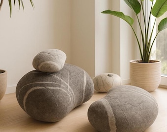 Natural felted wool. Soft stone-poufs. "Scandinavian Set" . Like real stones. KATSU is a wool cushions, pillows, ottomans and poufs.