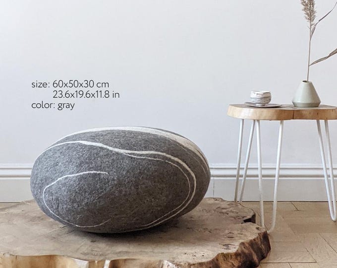 Featured listing image: Pouf Wool Stone Footstool Felt Pebble Rock | Cozy Living Room Ottoman Decor «Bongo» KATSU