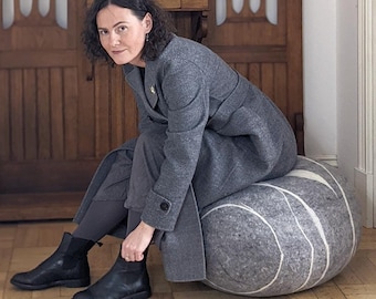 IN STOCK -30%. Wool soft stone-pouf. Model «Sea Pebble».KATSU is a wool ottomans, pillows, cushions and poufs 80x60x35cm (31.5x23.6x13.7in)