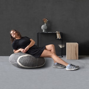 Pouf Wool Stone Footstool Felt Pebble Rock | Cozy Living Room Ottoman Decor «Peace» KATSU