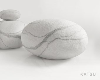 Natural felted wool. Soft stone-pouf. Model «White Zen». Like real rocks and stones. KATSU is a wool ottomans, pillows, cushions and poufs