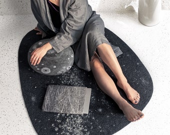 Natural wool. Stone pouf ottoman +wool yoga mat +wool laptop case = "Wellness Kit" by KATSU. Yoga rag. Best present for your Yoga teacher.