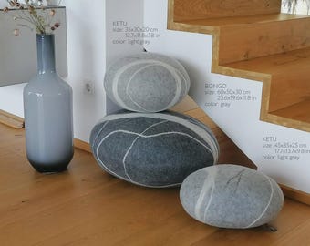 40% Pouf Felted Wool Stone Ottoman Set 8: Soft Floor Cushion Pillows