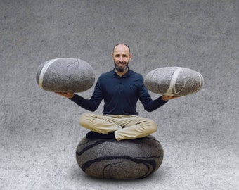 IN STOCK -20%. A set of 3 pouf-stones "Zen". Like real stones. KATSU is a wool cushions, pillows, ottomans and poufs.