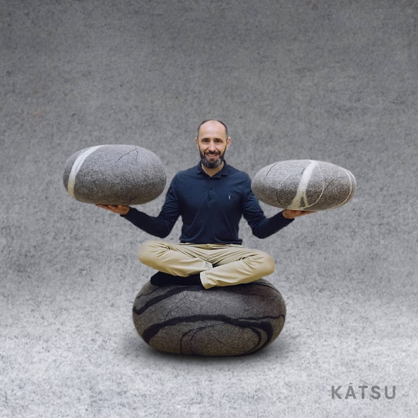 Natural felted wool. A set of 3 pouf-stones "Zen". Like real stones. KATSU is a wool cushions, pillows, ottomans and poufs.