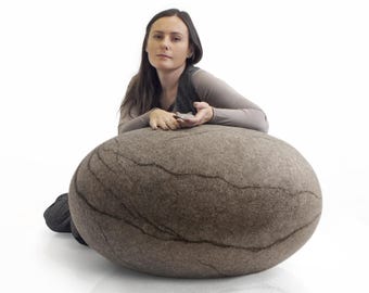 Zen Wool Stone Pouf – Felt Rock Pillow, Floor Cushion, Minimalist Meditation Ottoman, Natural Home Decor, Soft Sculpture by KATSU