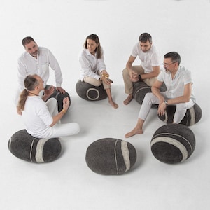 Natural felted wool. Soft stone-poufs. The &quot;Conference Set&quot; 3, 5 or 7 stones In stock. KATSU is a wool cushions, pillows, ottomans and poufs