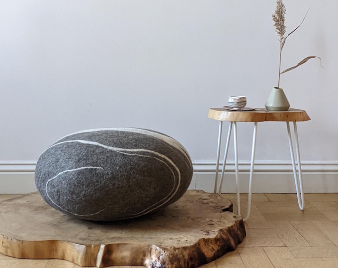 Featured listing image: Soft stone-pouf KATSU, Model "Bongo". Like real rocks and stones. Natural felted wool.