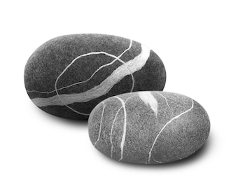 Pouf Stone Wool Felted Ottoman and Footstool "Sea Set": Floor Cushion, Rock Pillow