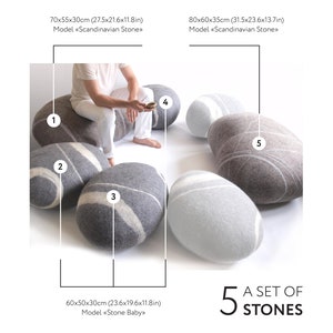 Natural felted wool. Soft stone-poufs. The Conference Set 3, 5 or 7 stones In stock. KATSU is a wool cushions, pillows, ottomans and poufs A set of 5 stones