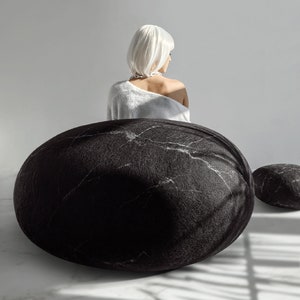 Natural felted wool. Soft stone-pouf. Model Black marble. Like real rock and stone. KATSU is a wool ottomans, pillows, cushions and poufs image 3