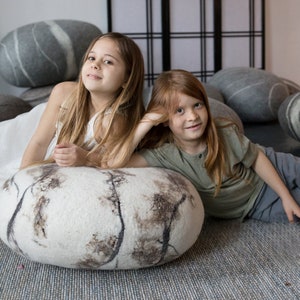 Pouf Wool Stone Ottoman Felt Pebble Rock | Hotel Lobby Spa Museum & Exhibition Decor Statement Piece &quot;Cappuccino&quot; KATSU