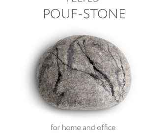 Wool stone pouf ottoman, floor cushion, wool pillow, rock pillow, stone pillow, pebble living throw pillow — Model «Gray agate» by KATSU