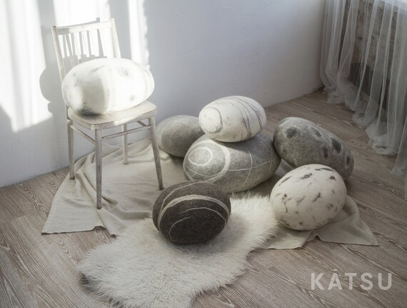 Felt Stone Poufs Or Pillows Made Of Soft Natural Wool Like Etsy