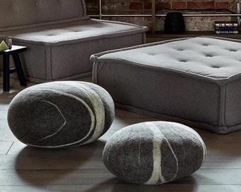 IN STOCK -30%. Soft stone-pouf KATSU, model «Haiku». Like real rocks and stones. Wool ottomans, pillows, cushions and poufs