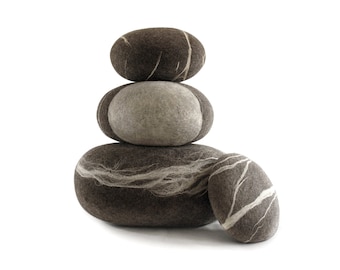 Natural felted wool. Soft stone-poufs. Set #12. Like real stones. KATSU is a wool cushions, pillows, ottomans and poufs.