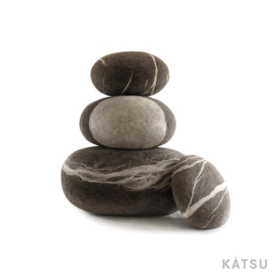 Natural felted wool. Soft stone-poufs. Set #12. Like real stones. KATSU is a wool cushions, pillows, ottomans and poufs.