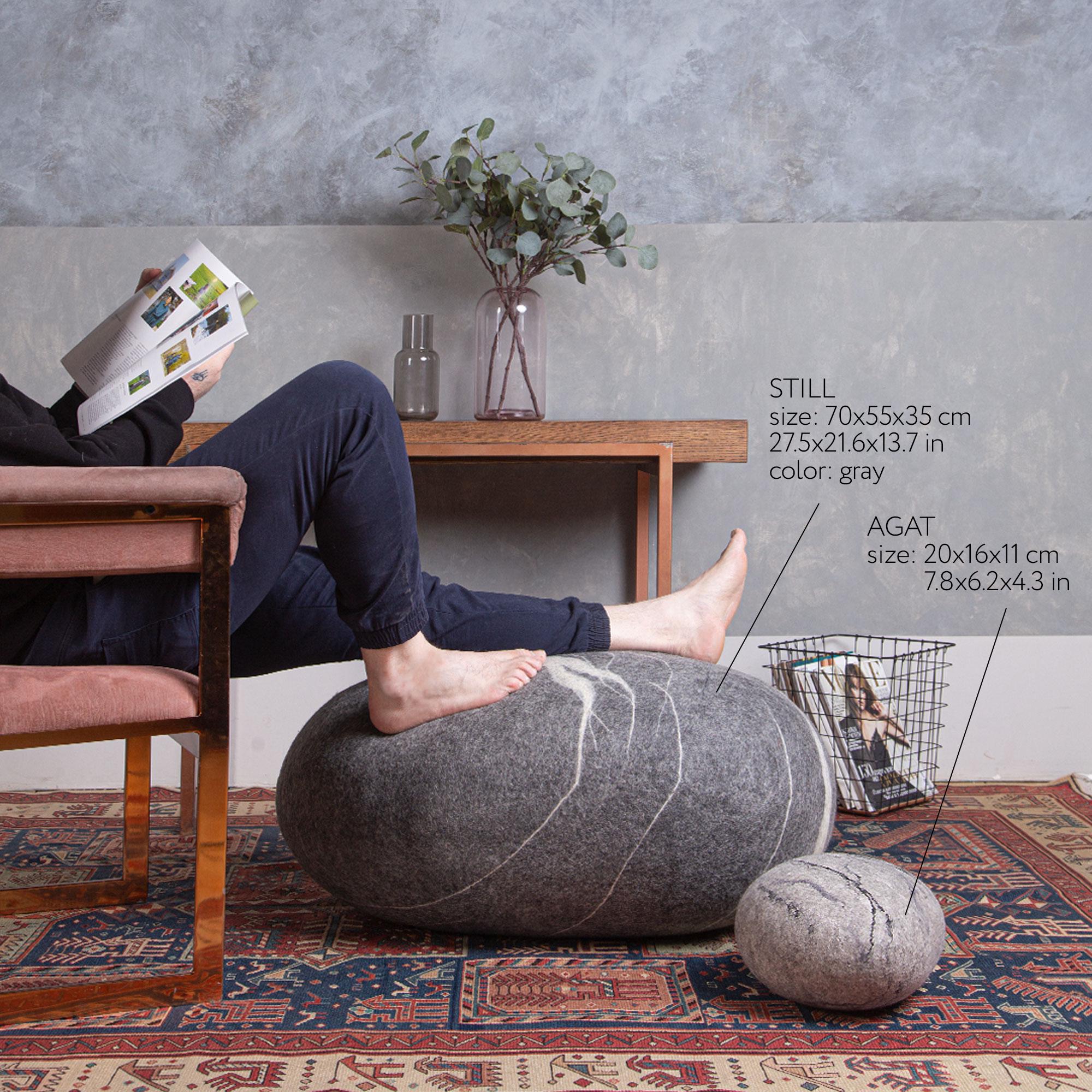 Pouf Wool Stone Footstool Felt Pebble Rock | Cozy Living Room Ottoman Decor «Still» KATSU