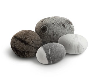Toddlers Stone Pillow Set – 4 Soft Wool Cushions, Natural Felted Rock Pillows for Kids Room, Nursery, Gift or Montessori Play by KATSU