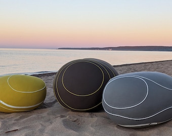 Outdoor Pouf Set – 3 Water-Resistant Stone Ottomans – Patio Lounge Seating – Poolside Furniture – Minimalist Garden Decor – KATSU Open Sky