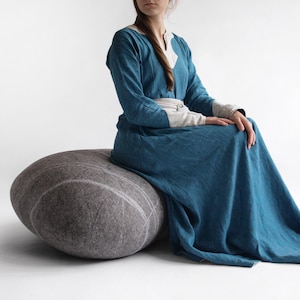 Pouf Wool Felt Footstool Felt Pebble Rock | Cozy Rest Ottoman, Yoga, Meditation & Housewarming Gift Pouf &quot;Scandinavian Stone&quot; KATSU