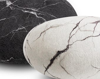 Pouf Stone Wool Felted Ottoman and Footstool : Set "Yin Yang"