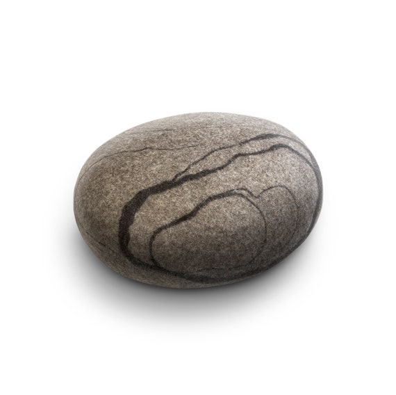 Wool stone pouf ottoman, floor cushion, wool pillow, rock pillow, stone pillow, pebble living throw pillow — Model *Zen* by KATSU