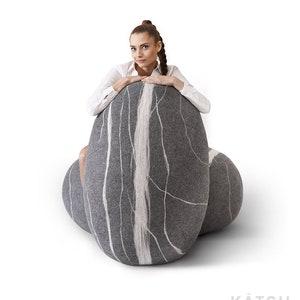 Natural felted wool. Soft stone-pouf. Model "Bongo". Like real rocks and stones. KATSU is a wool ottomans, pillows, cushions and poufs.