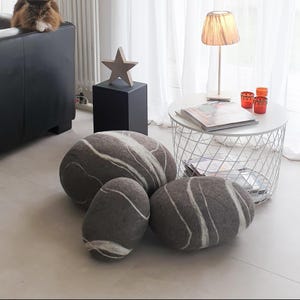 Pouf Wool Stone Footstool Felt Pebble Rock | Cozy Living Room Ottoman Decor «Ketu» KATSU