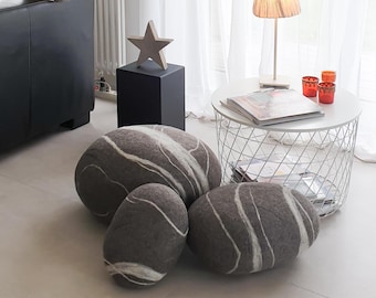 Pouf Wool Stone Footstool Felt Pebble Rock | Cozy Living Room Ottoman Decor «Ketu» KATSU