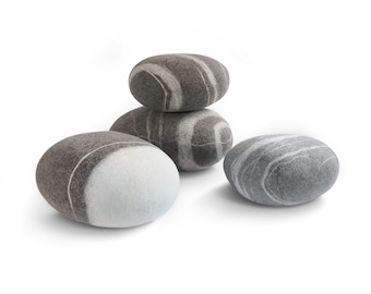 Handmade Felted Wool Stone Poufs – Soft Rock Cushions, Footstool, Pillows & Ottomans – Set #12 by KATSU