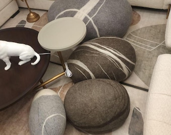 Natural felted wool. Soft stone-pouf. Model «Delta». Like real rocks and stones. KATSU is a wool ottomans, pillows, cushions and poufs
