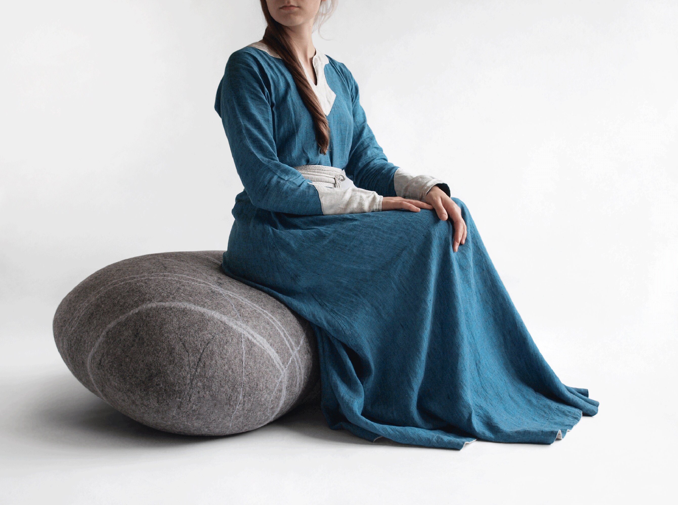 Natural felted wool. Soft stonepouf. Model *Scandinavian Stone*. Like