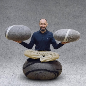 Natural felted wool. A set of 3 pouf-stones &quot;Zen&quot;. Like real stones. KATSU is a wool cushions, pillows, ottomans and poufs.