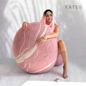 Natural felted wool. Soft stone-pouf. Model *Pink dream*. Like real rocks and stones. KATSU is a wool ottomans, pillows, cushions and poufs