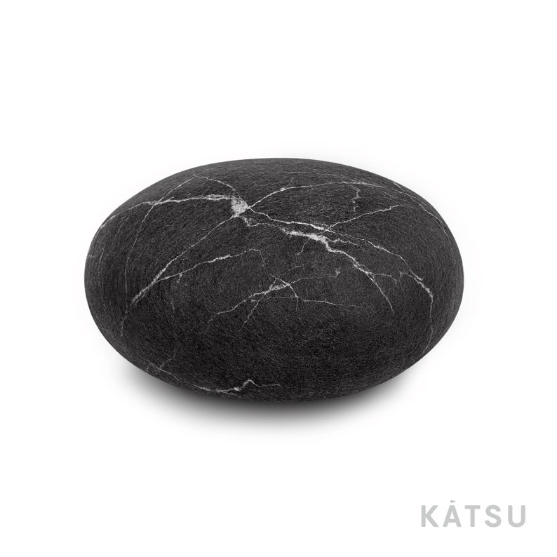 Natural felted wool. Soft stone-pouf. Model Black marble. Like real rock and stone. KATSU is a wool ottomans, pillows, cushions and poufs image 7