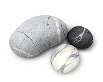 Natural felted wool. A set of 3 pouf-stones *SunSet*. Like real stones. KATSU is a wool cushions, pillows, ottomans and poufs.