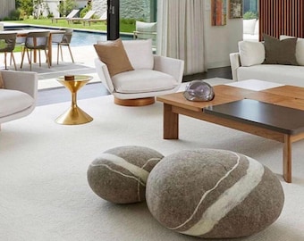 Natural felted wool. Soft stone-pouf. Model «Sea Boulder». Like real rocks and stones. KATSU is a wool ottomans, pillows, cushions and poufs