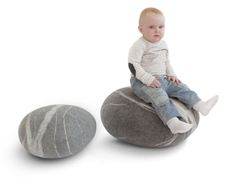 Handmade Felted Wool Stone Poufs – Soft Rock Cushions, Pillows & Ottomans – Set #9 by KATSU