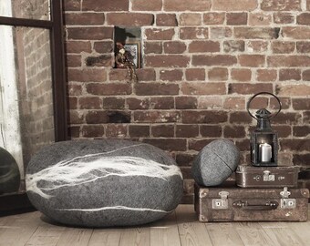 Natural felted wool. Soft stone-pouf. Model «Nest». Like real rocks and stones. KATSU is a wool ottomans, pillow, cushion and pouf. Footrest