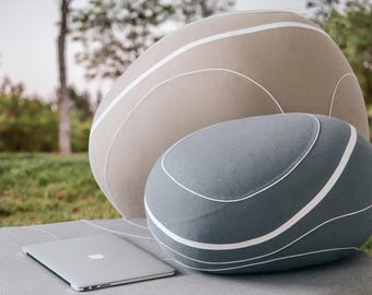 Outdoor Lounge Set – Water-Resistant Poufs and Island – Garden Meditation Seating – Felt Stone Cushions – Patio Decor – Victoria Day Special