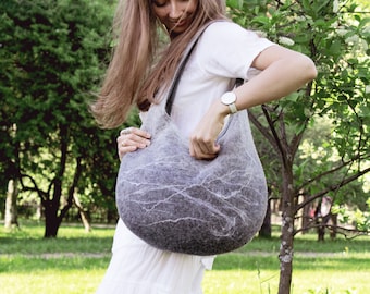 Felt stone bag. Women's Tote bag. Style "Boho". Wool bags by KATSU.