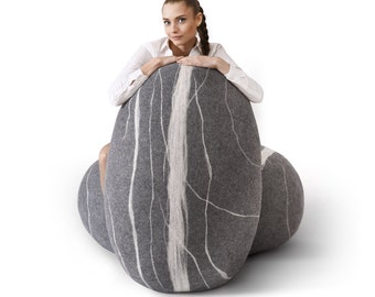 Floor Cushion Pebble Pillows, Wool Pillows, Stone Cushion, Footstool  Ottoman Rock, Pouf Stones Set solid Rocks by KATSU 