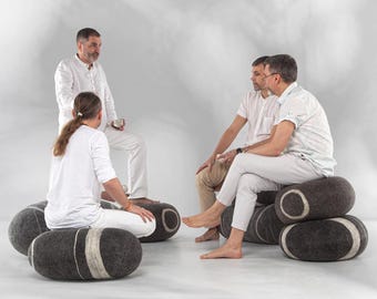 IN STOCK -30%.Wool soft stone-poufs. The "Conference Set" 3, 5 or 7 stones In stock. KATSU is a wool cushions, pillows, ottomans and poufs